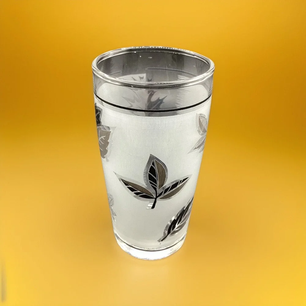 Vintage Libbey Frosted Silver Leaf Juice‎ Glasses Set of 4  4